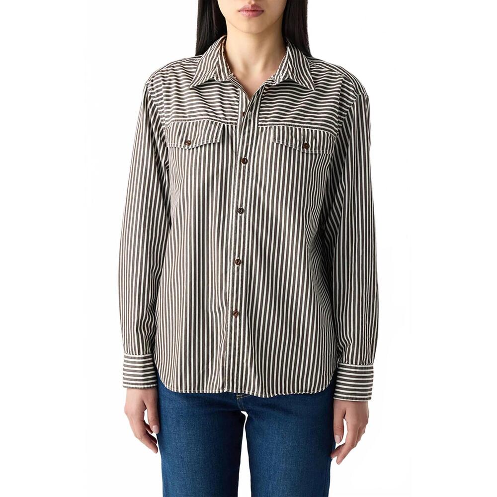 NEW AMO lauren button-up shirt in mocha/eggshell